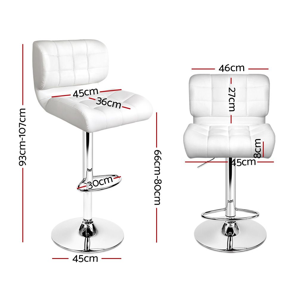 Bar Stools Set of 4 PU Leather Gas Lift - White and Chrome
