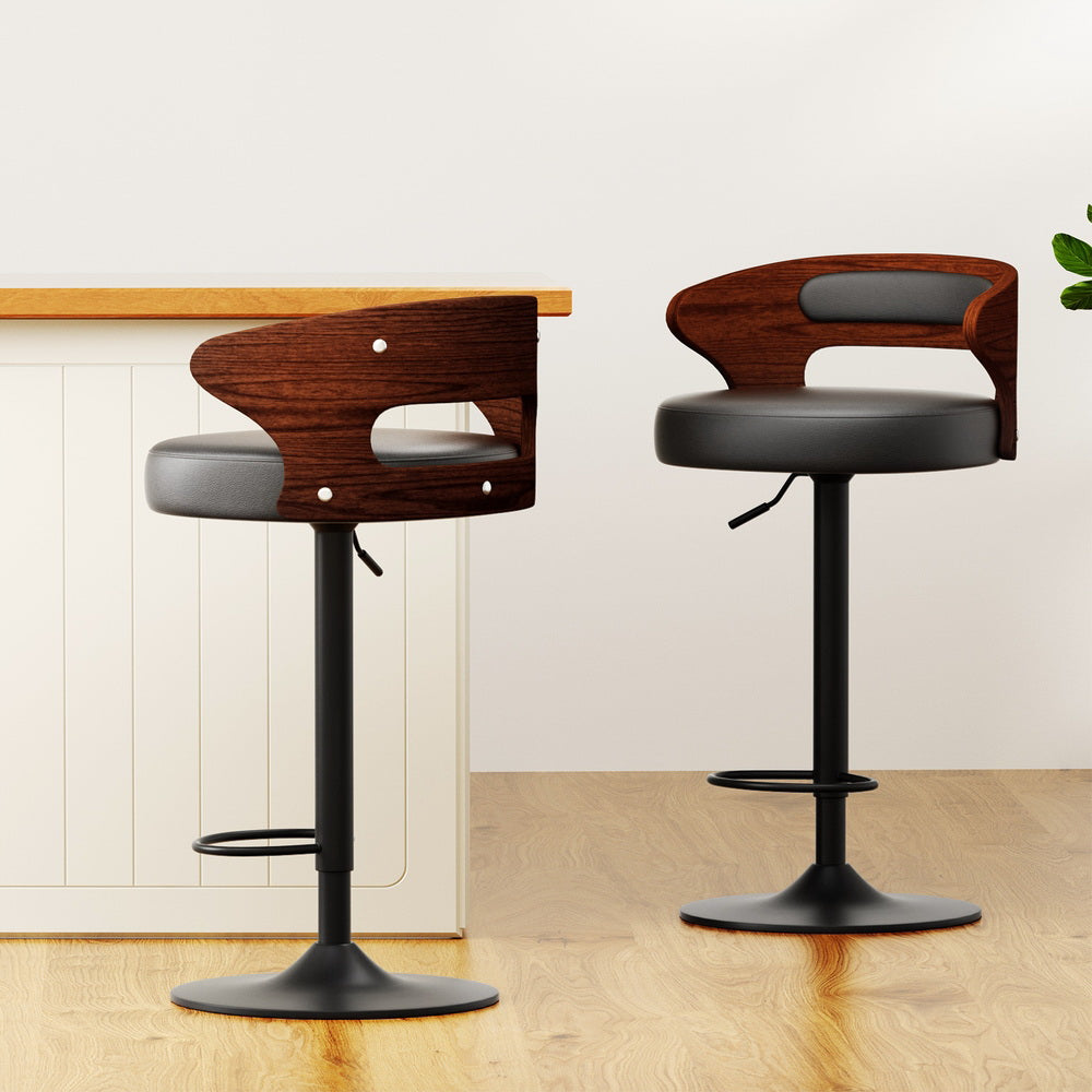 4x Bar Stools Gas Lift Faux Leather