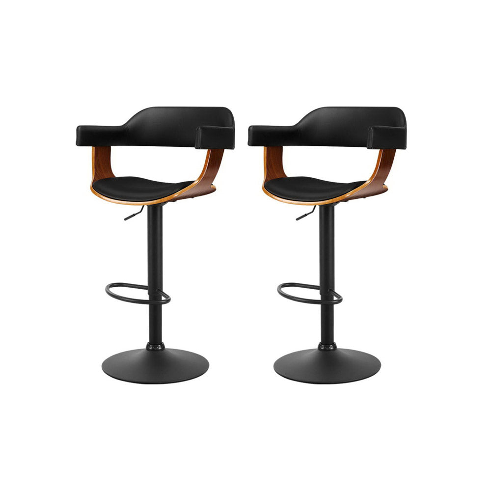 Artiss 2x Bar Stools Gas Lift Leather w/Armrest All Black