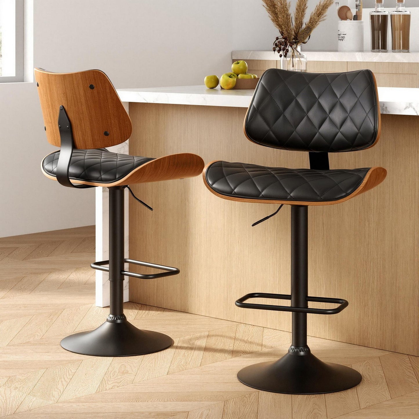 Black wooden dining chair set with shaped seat and supportive backrest