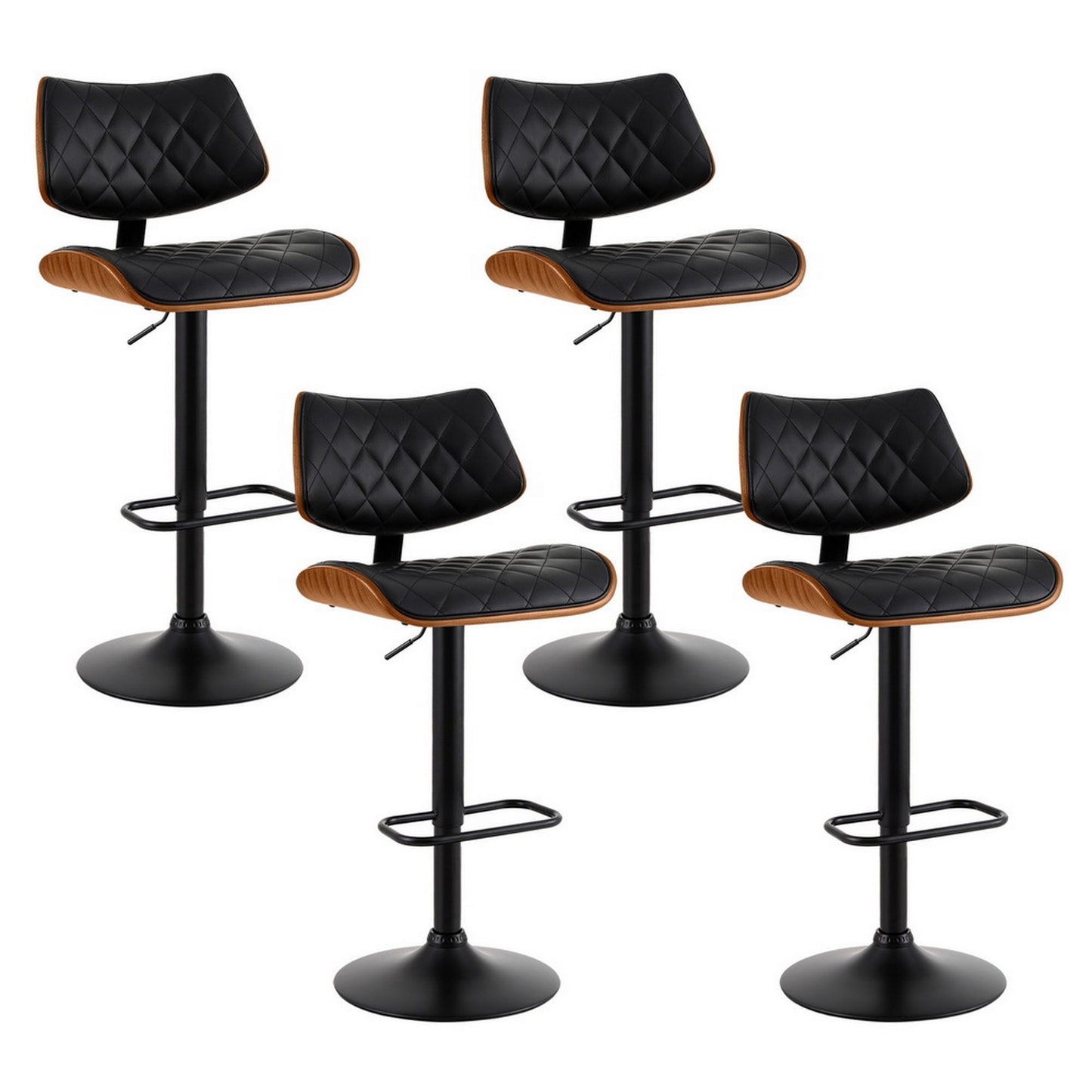Black Wooden Leather 4x Bar Stools Kitchen Dining Chairs Gas Lift Stool