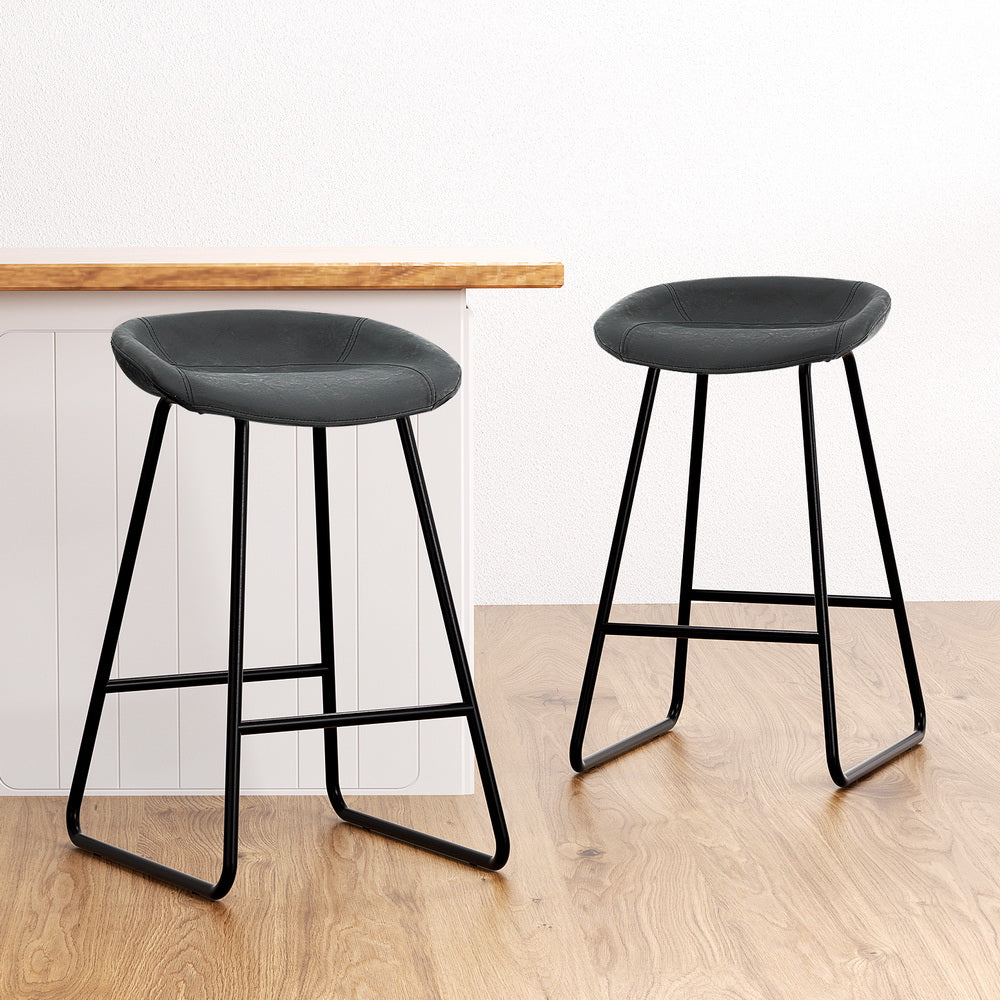 2x Bar Stools Kitchen Dining Chairs Counter Stool PU Leather Metal