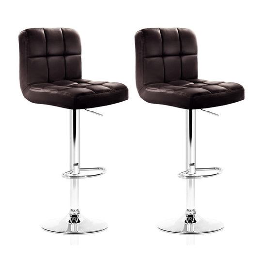 PU Leather Bar Stools (Set of 2), Gas Lift, Chocolate Brown