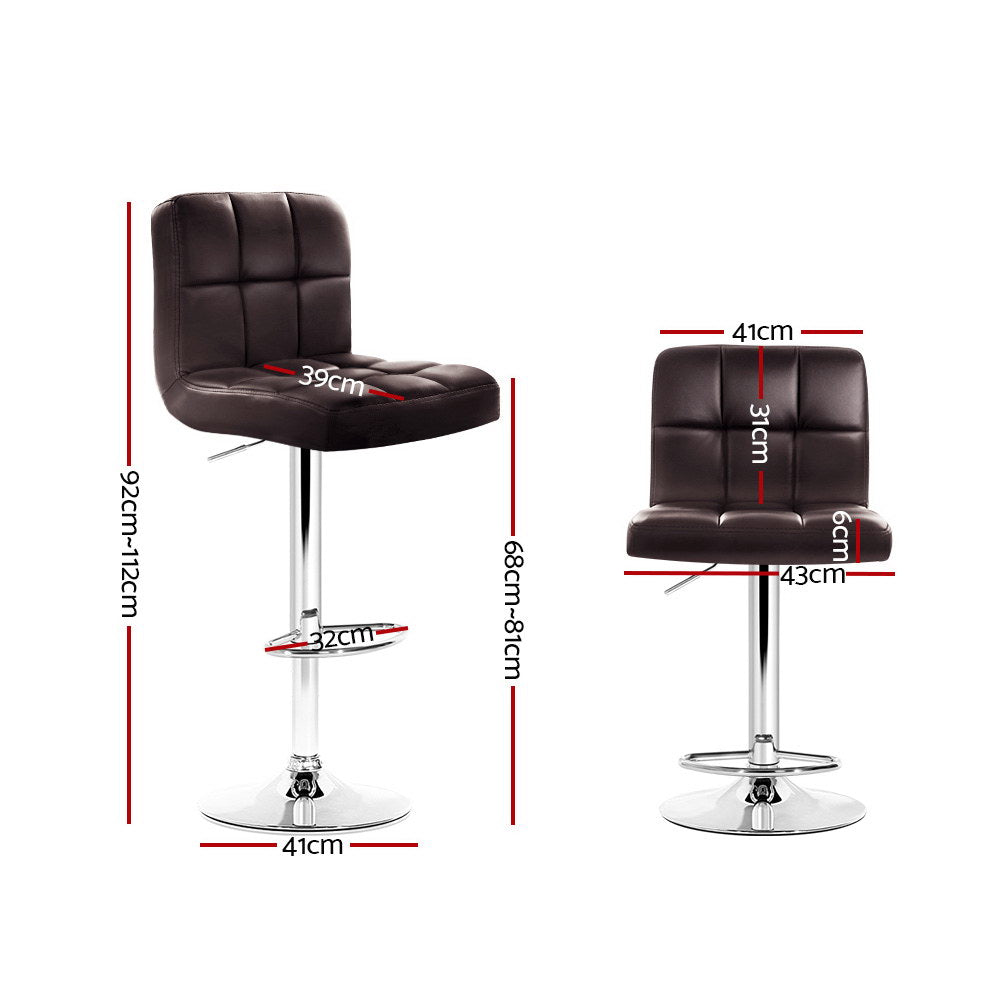 PU Leather Bar Stools (Set of 2), Gas Lift, Chocolate Brown