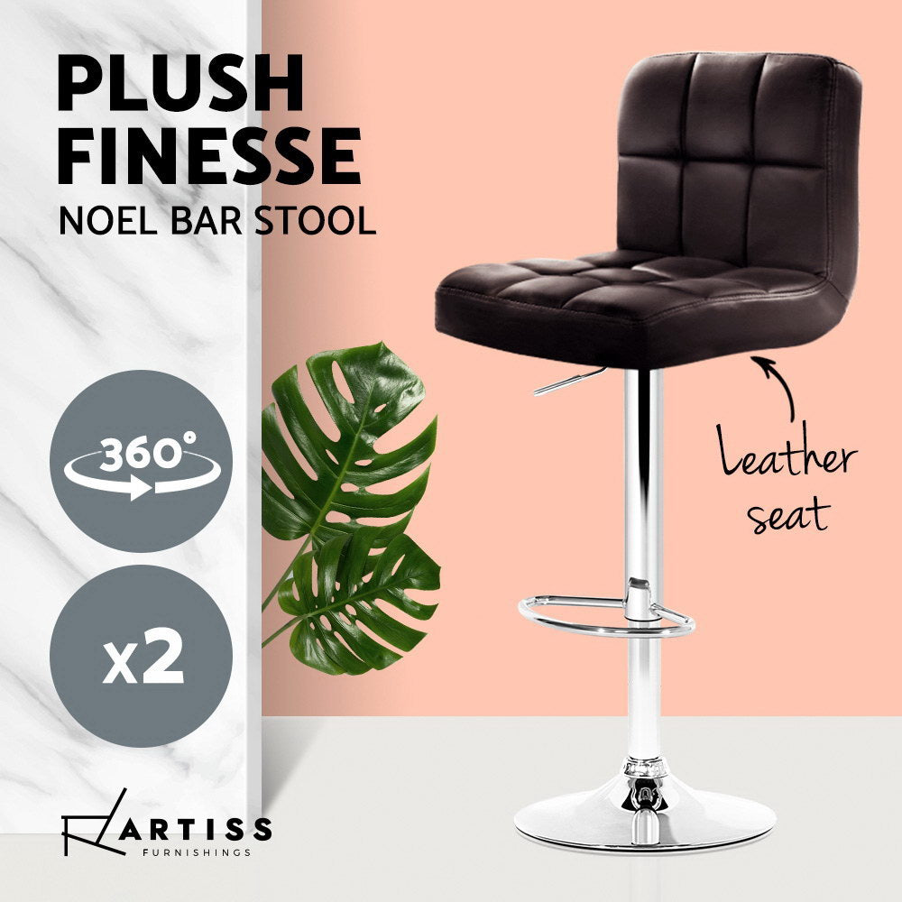 PU Leather Bar Stools (Set of 2), Gas Lift, Chocolate Brown