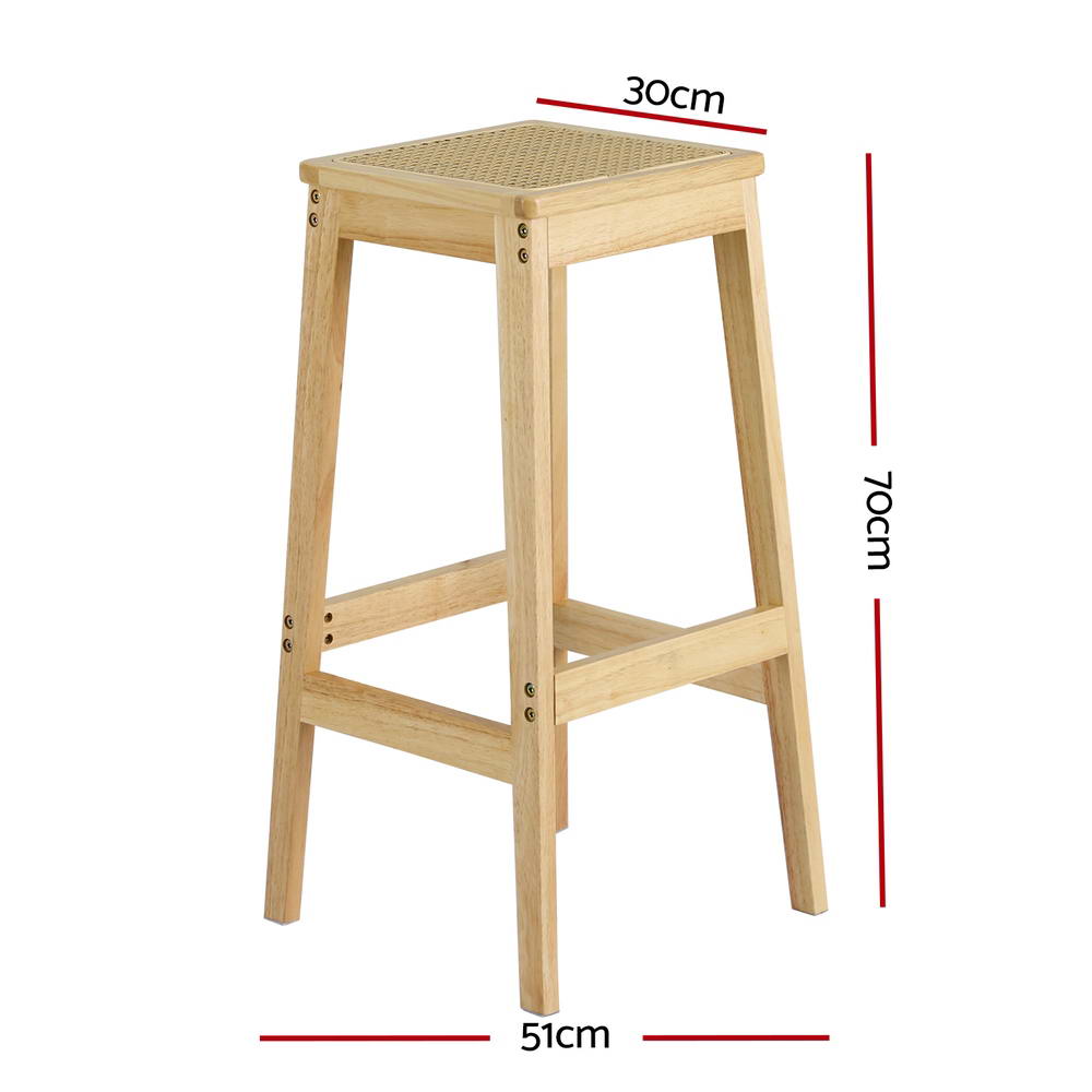 2x Bar Stools Rubber Wood Stool Counter Chair Rattan Barstools Kitchen