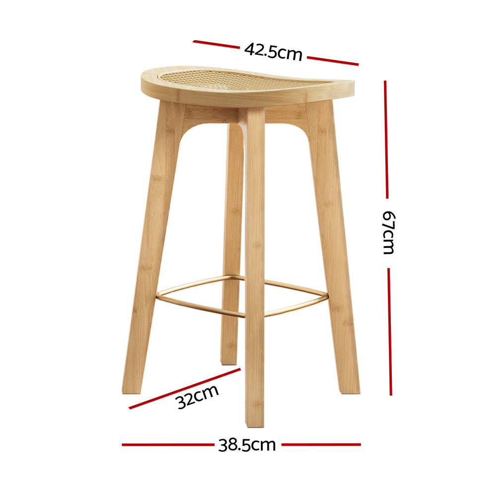 2x Bar Stools Bamboo Rattan Stool Counter Chair Kitchen