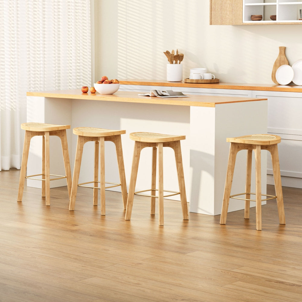 Bamboo rattan 4x bar stool with stools counter chair kitchen