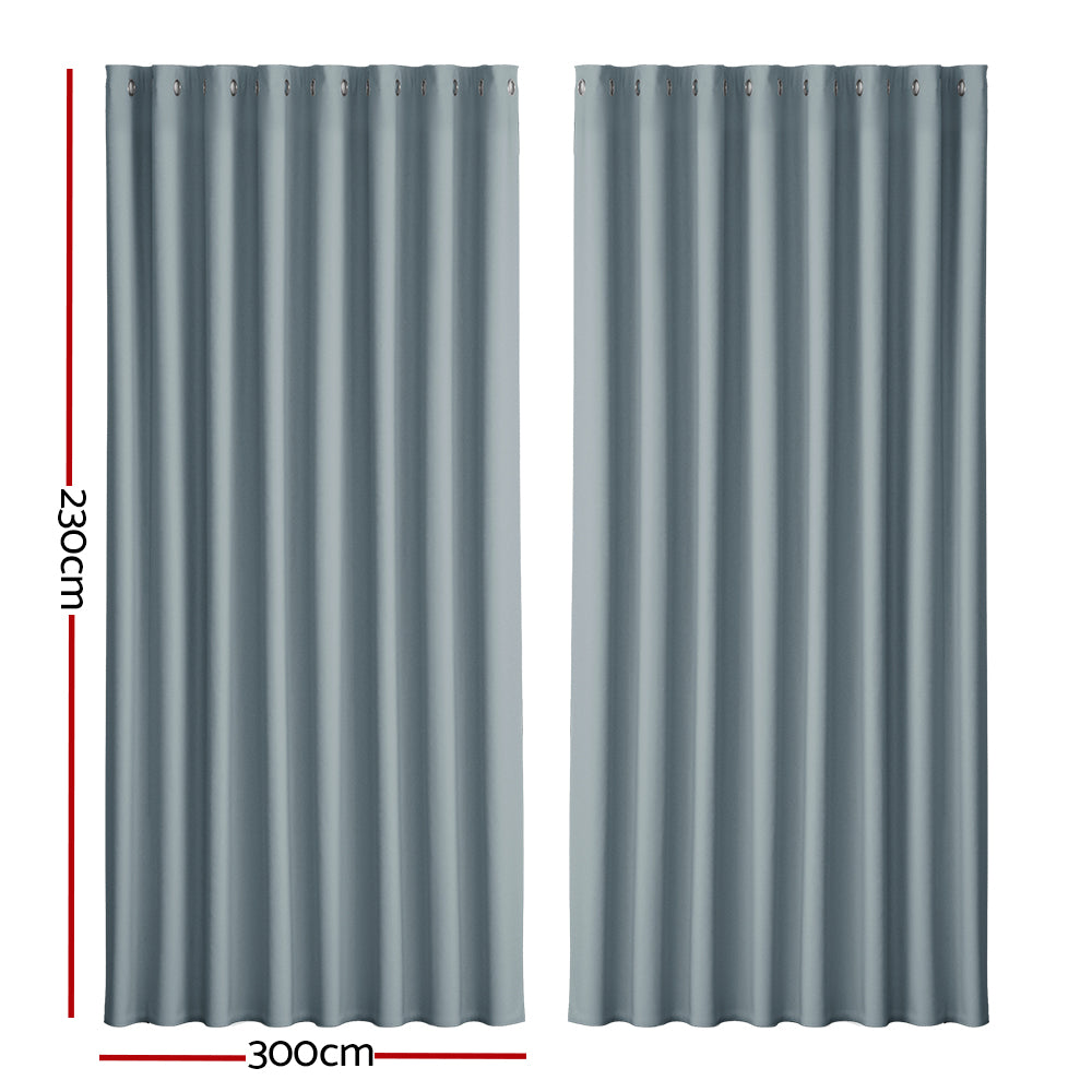 2X Blockout Curtains Eyelet 300x230cm Grey