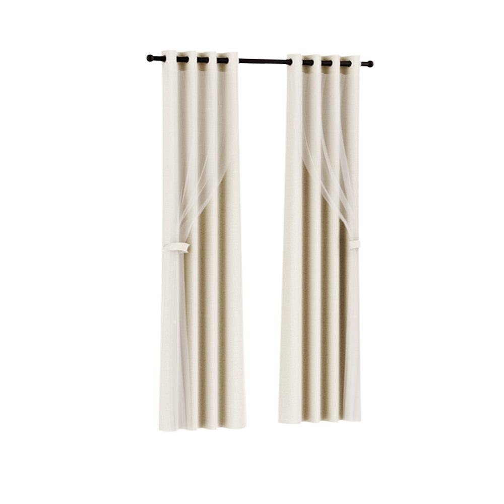 Artiss 2X 132x242cm Blockout Sheer Curtains Beige