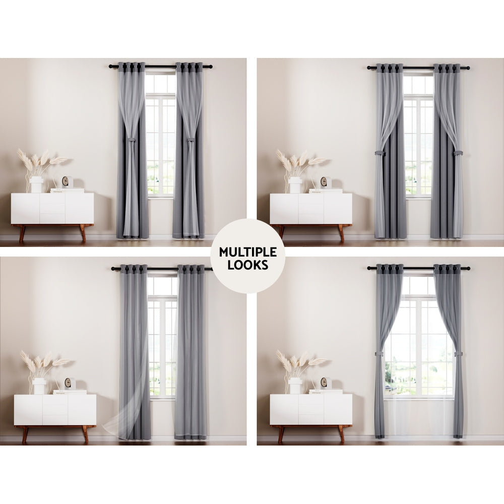 2X 132x274cm Blockout Sheer Curtains Charcoal