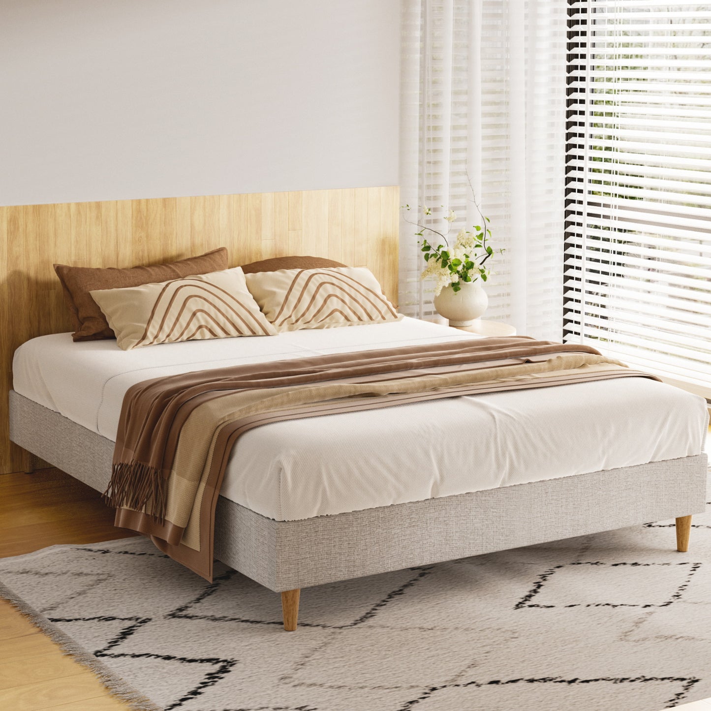 Queen beige bed frame