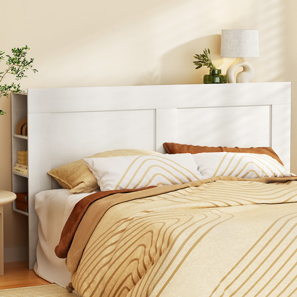 Bed Frame King Size Bed Head with Shelves Headboard Bedhead Base White