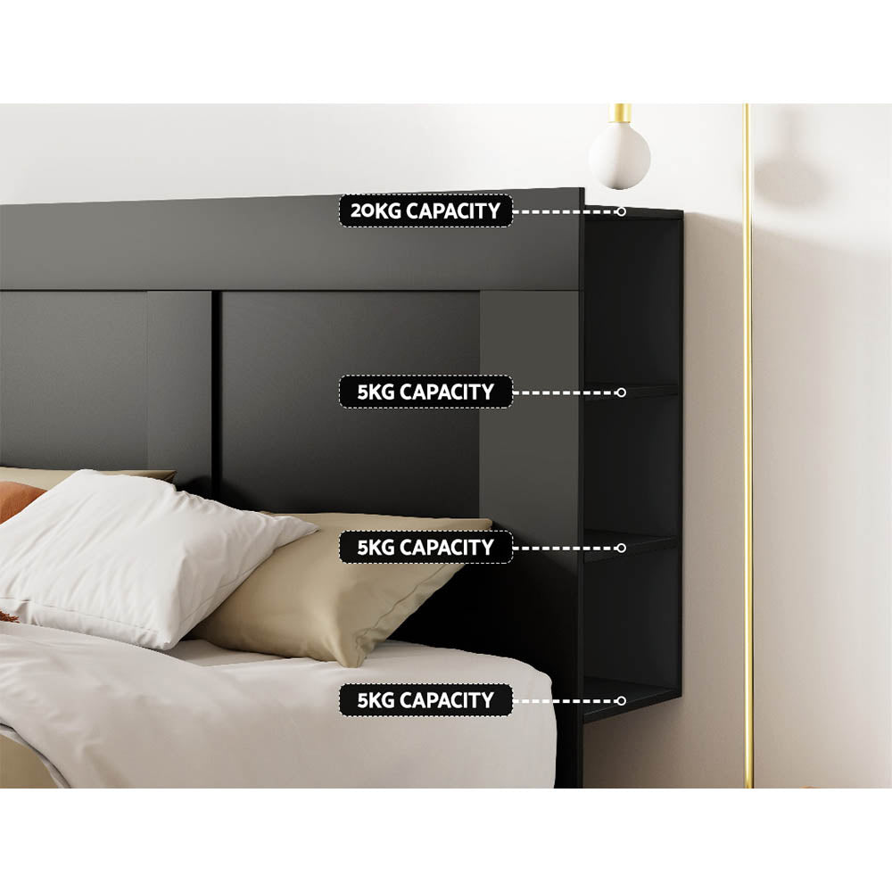 Bed Frame Double Size Bed Head with Shelves Headboard Bedhead Base Black