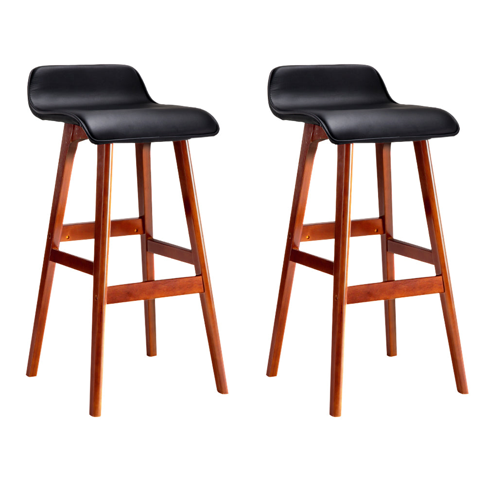 PU Leather Wave-Style Bar Stools (Set of 2), Wood, Black