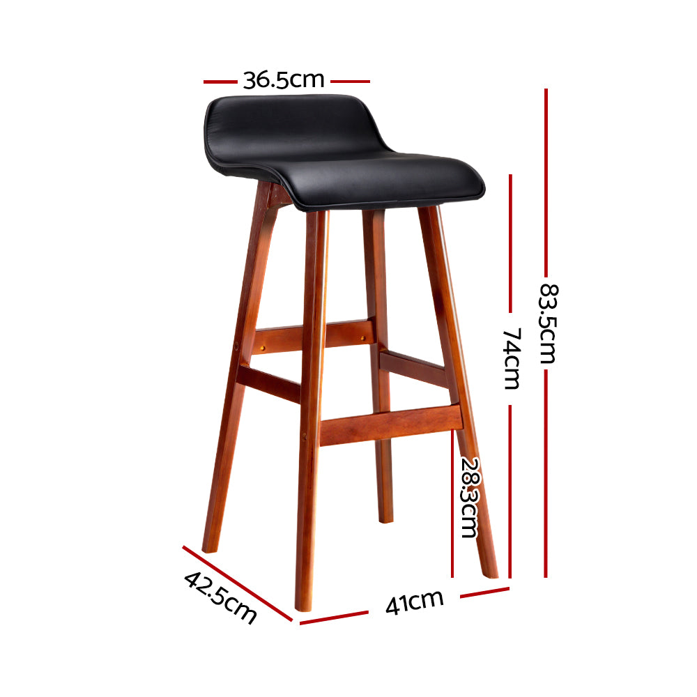 PU Leather Wave-Style Bar Stools (Set of 2), Wood, Black