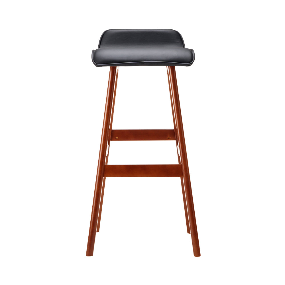 PU Leather Wave-Style Bar Stools (Set of 2), Wood, Black