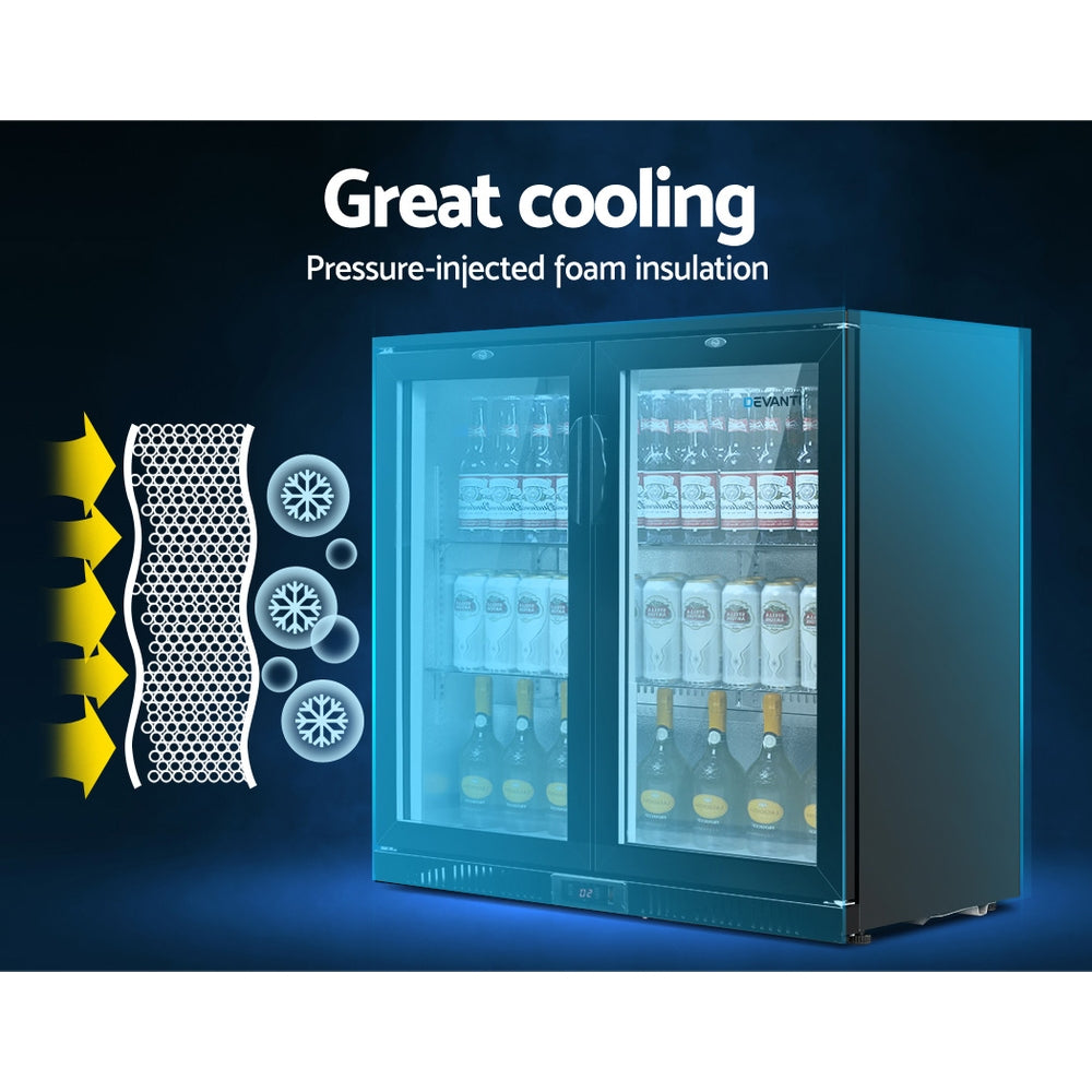 Bar Fridge 2 Glass Door with Commercial Display Freezer Drink Beverage Cooler