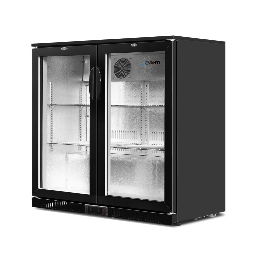 Bar Fridge Glass Door Commercial Beverage Cooler Black 198L
