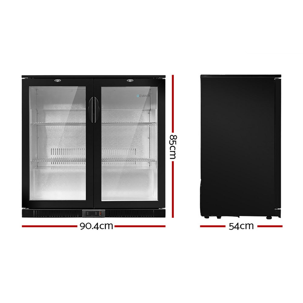 Bar Fridge Glass Door Freezer Drink Beverage Cooler Black 198L