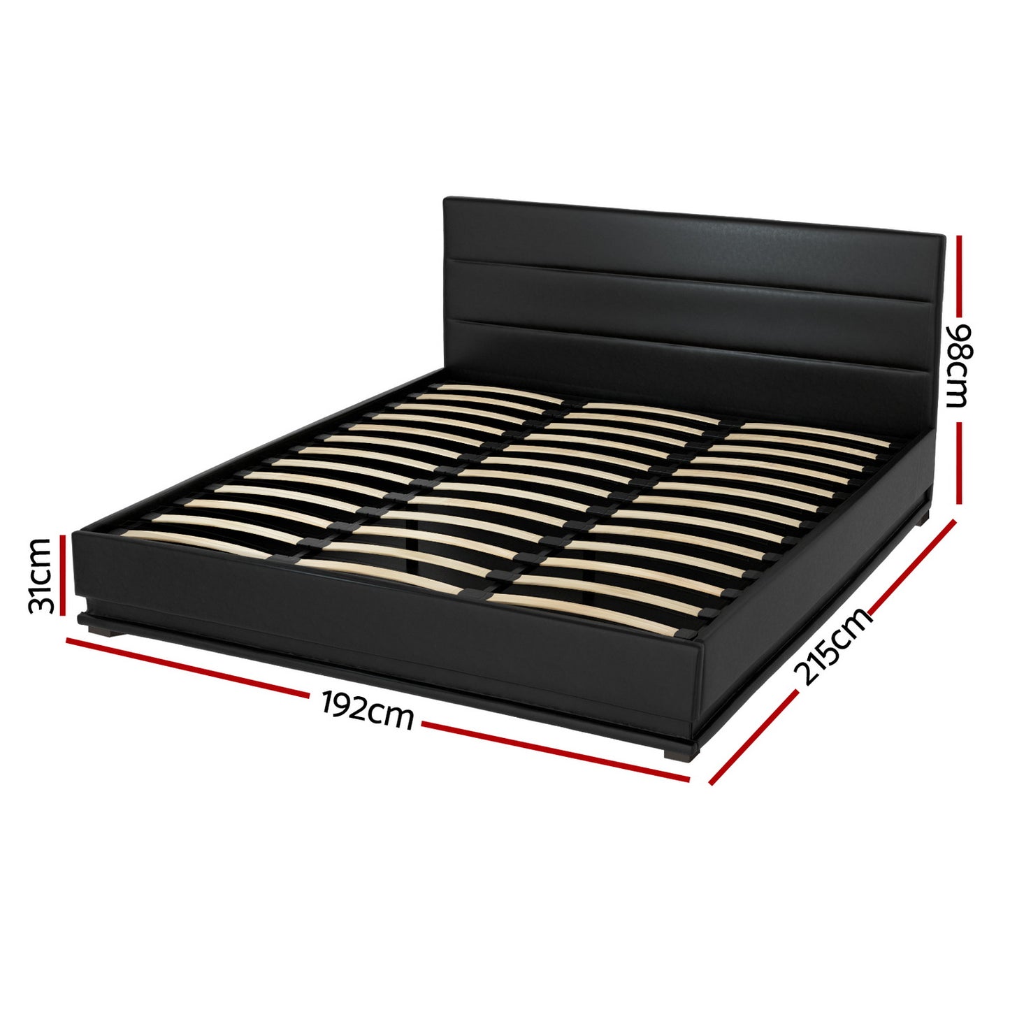 LED Bed Frame PU Leather Gas Lift Storage Black King Lumi