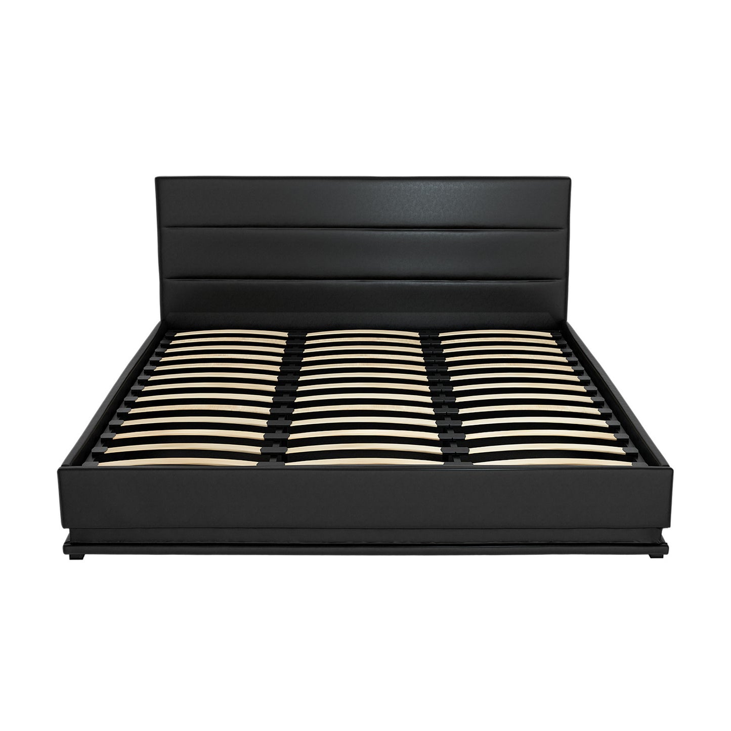 LED Bed Frame PU Leather Gas Lift Storage Black King Lumi
