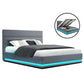 LED Bed Frame Queen Size Fabric Gas Lift Storage