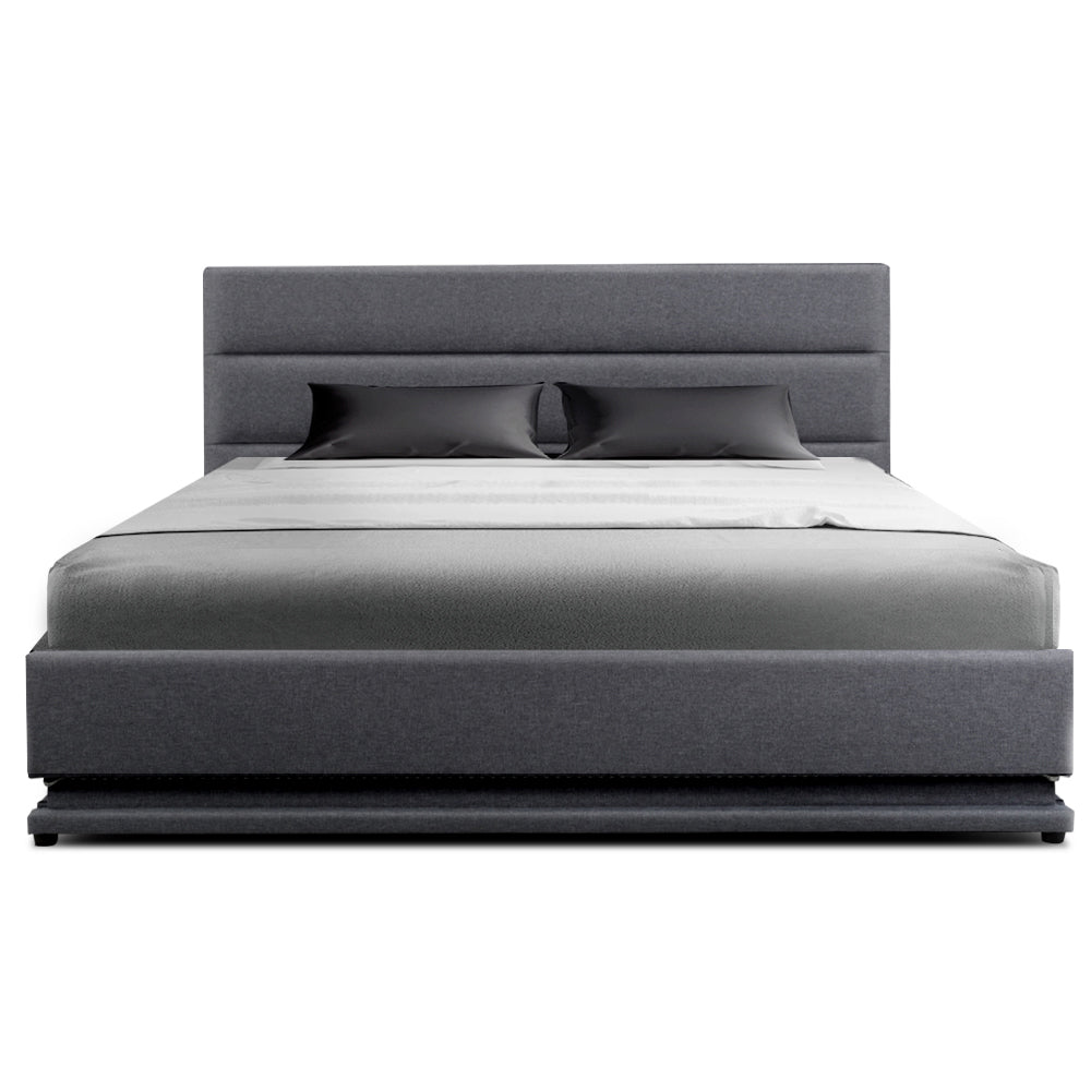 Frame Queen Size Fabric Gas Lift Storage LED Bed