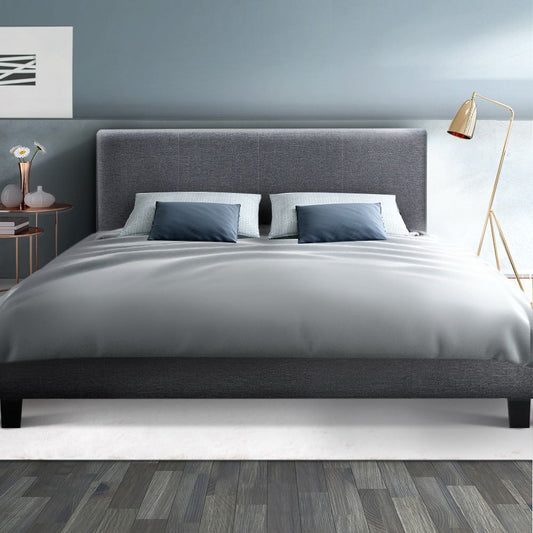Bed Frame Double, Fabric, Grey