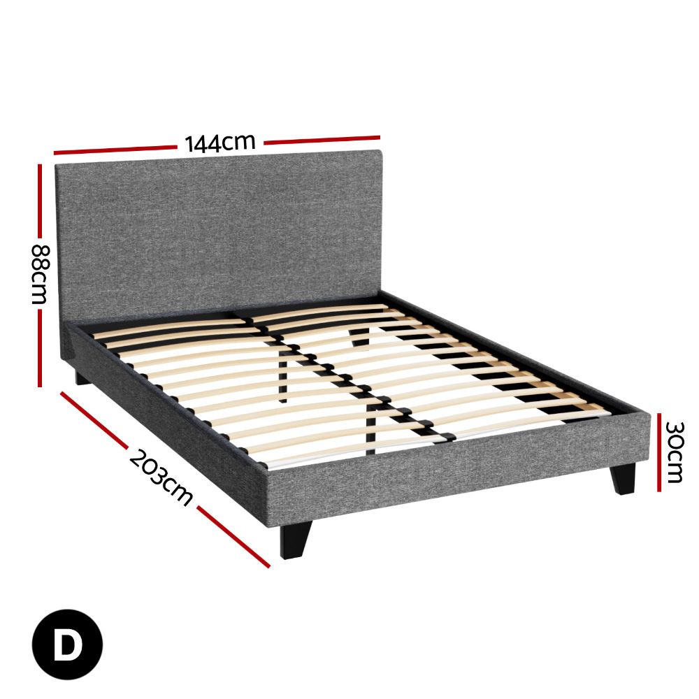 Bed Frame Double, Fabric, Grey