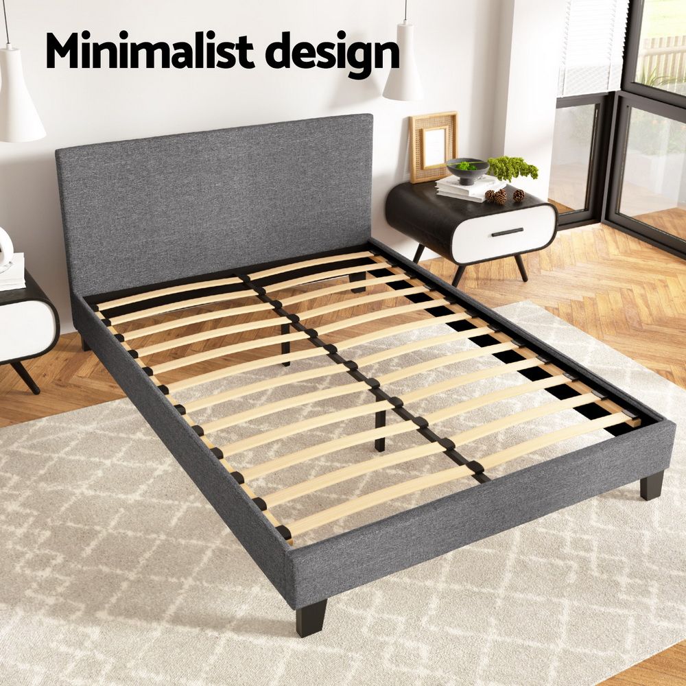Bed Frame Double, Fabric, Grey