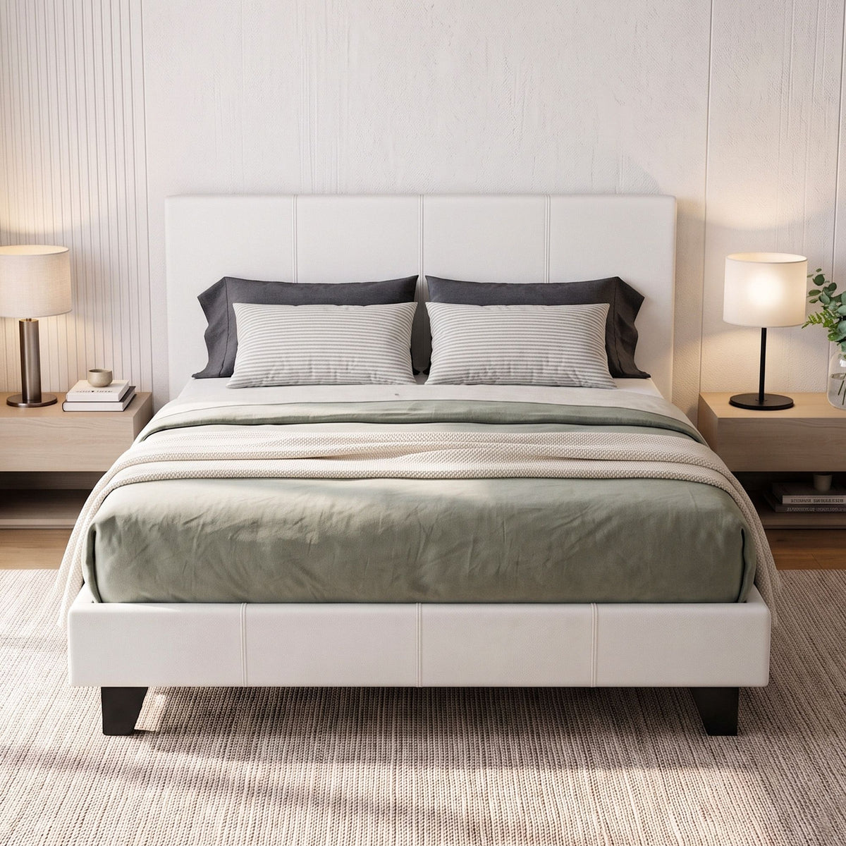 Bed Frame PU Leather White Double