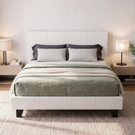 Bed Frame PU Leather White Double