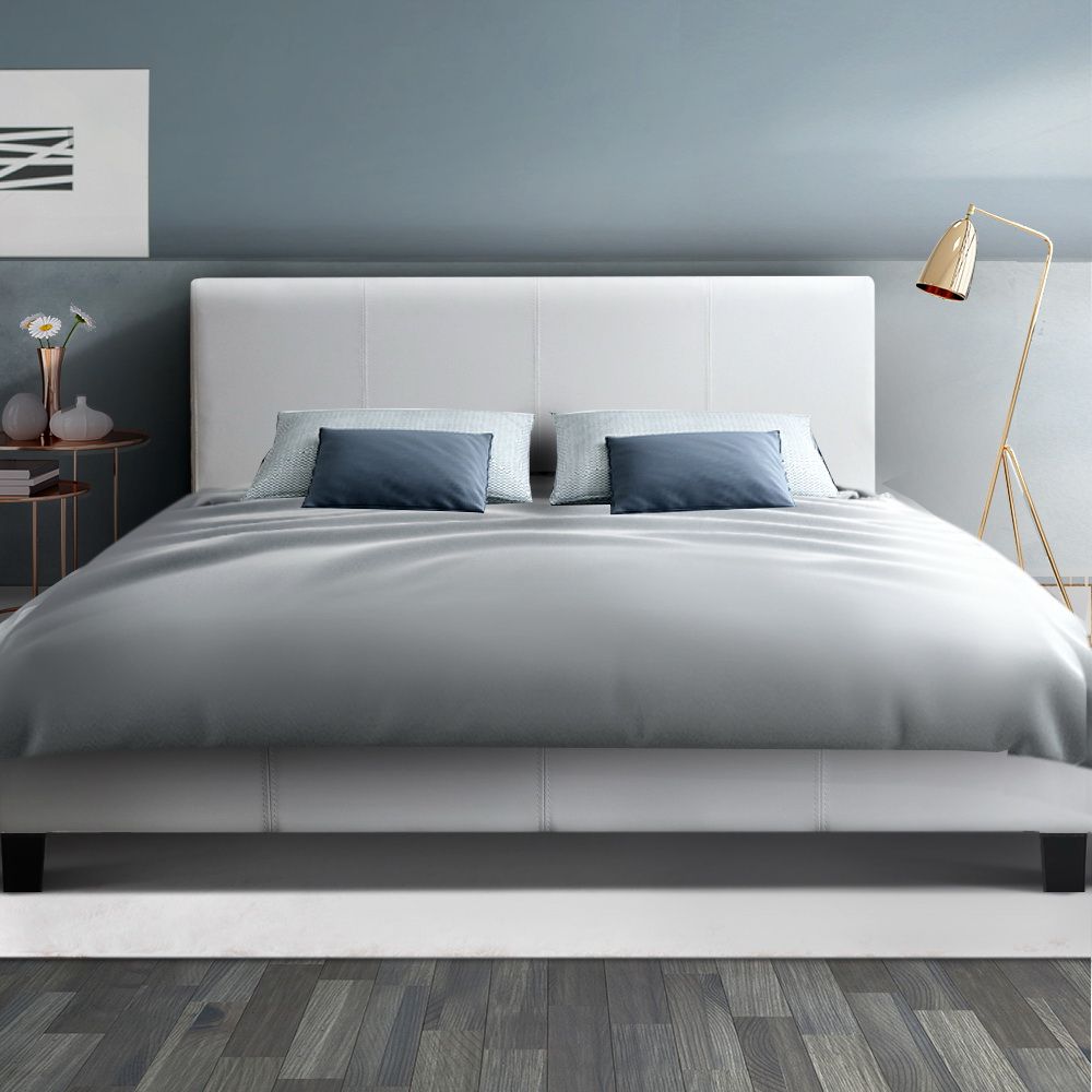 Bed Frame PU Leather White Double