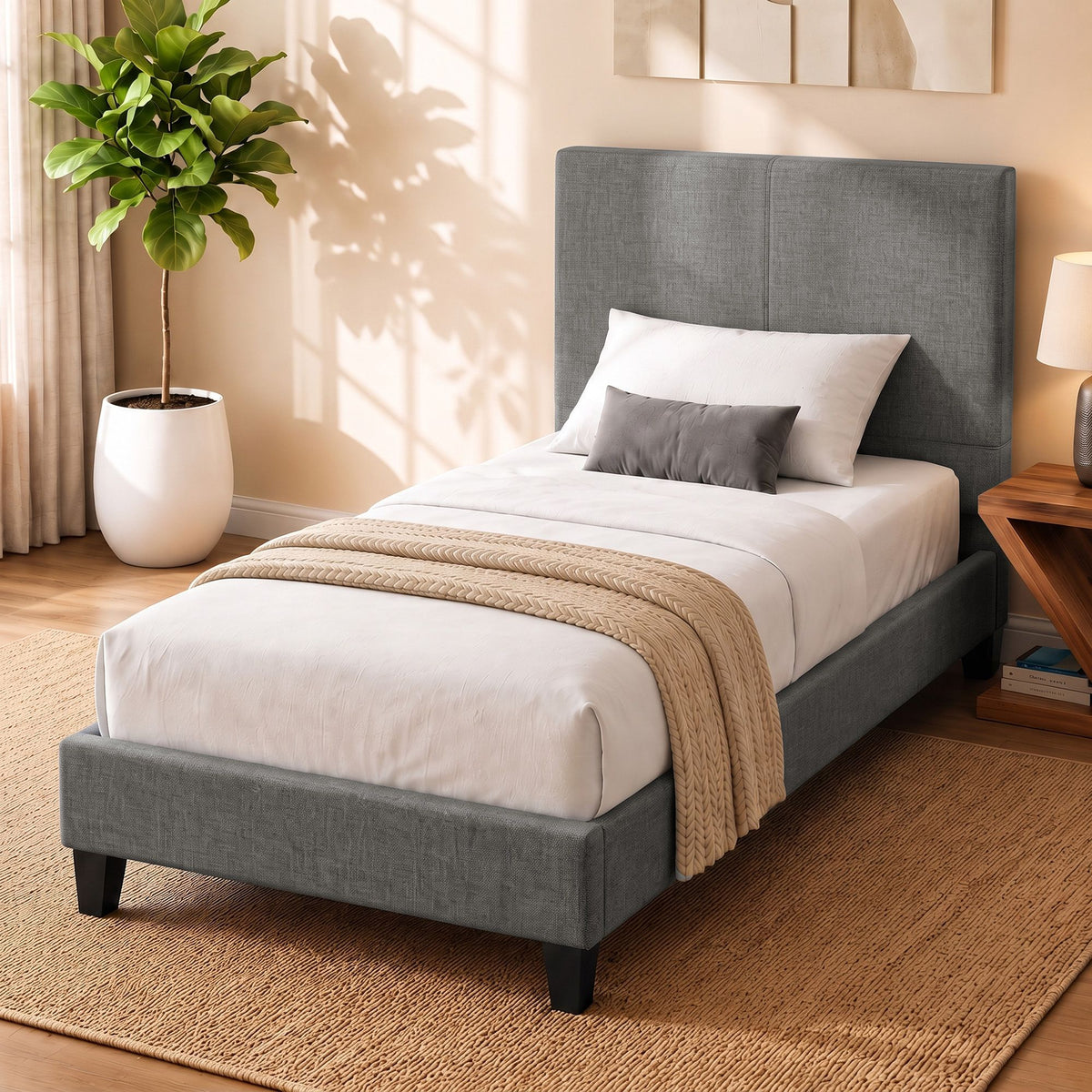 Bed Frame Fabric - Grey King Single