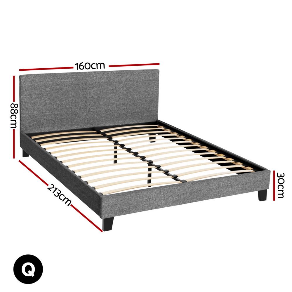 Bed Frame Queen, Fabric, Grey