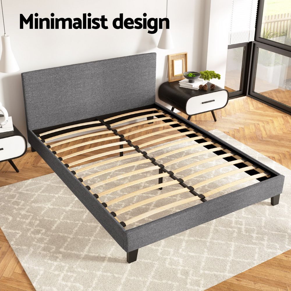 Bed Frame Queen, Fabric, Grey