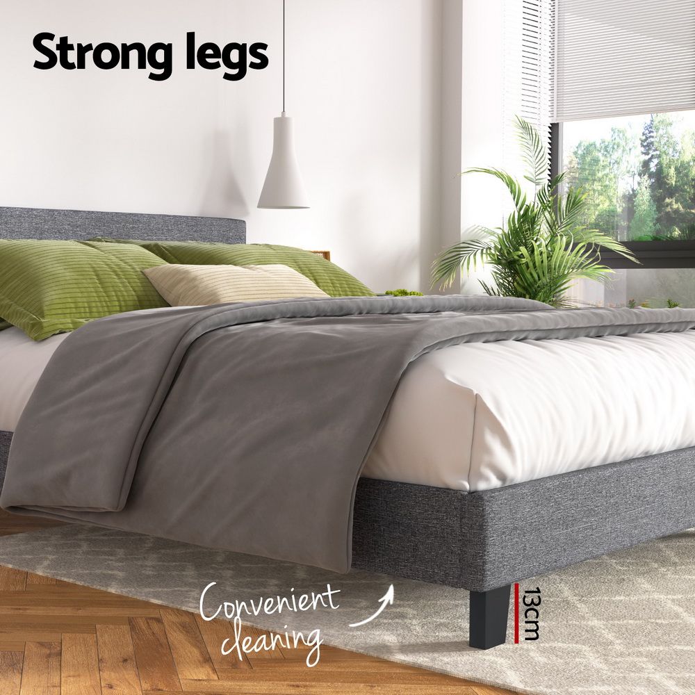 Bed Frame Queen, Fabric, Grey