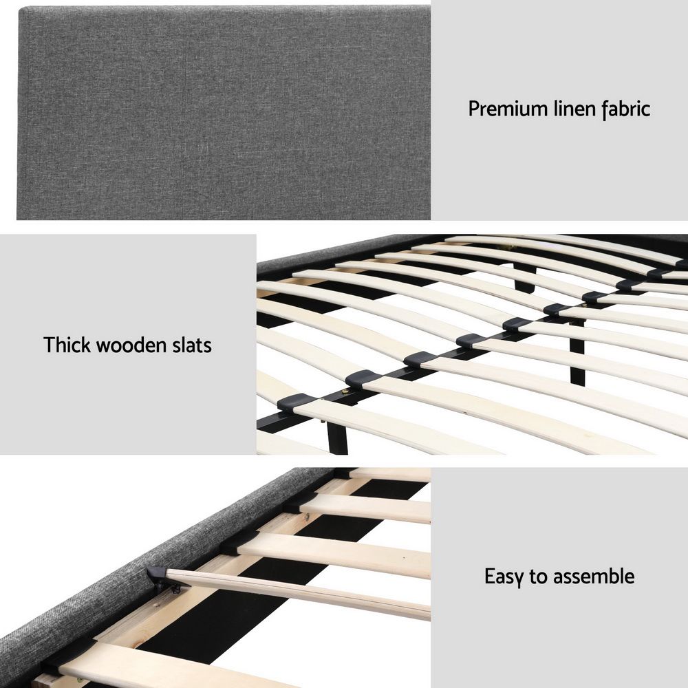 Bed Frame Queen, Fabric, Grey