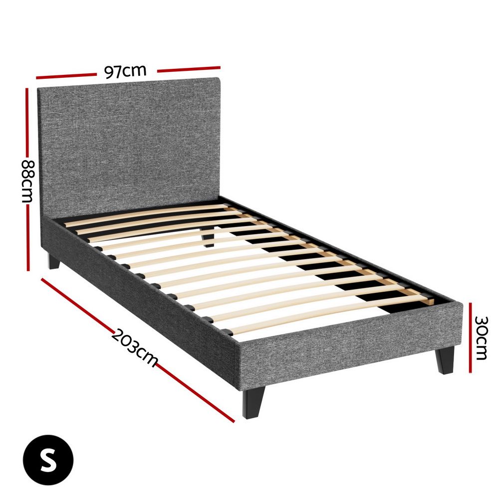 Bed Frame, Single, Fabric, Grey