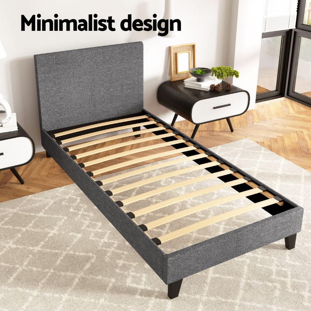 Bed Frame, Single, Fabric, Grey