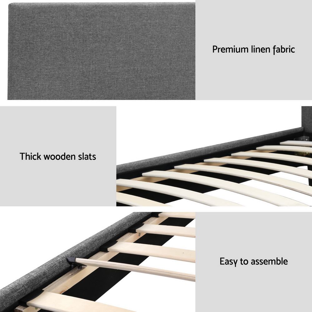 Bed Frame, Single, Fabric, Grey