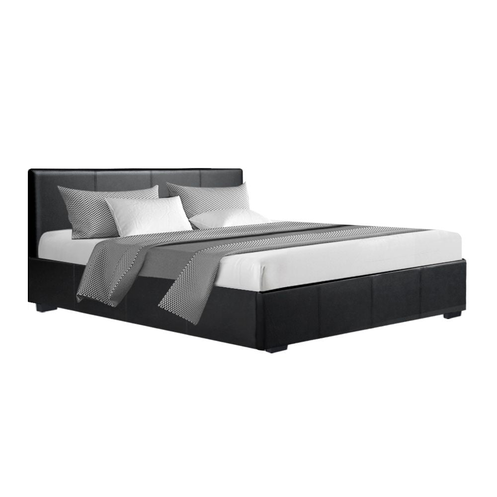 Bed Frame Queen, PU Leather, Black