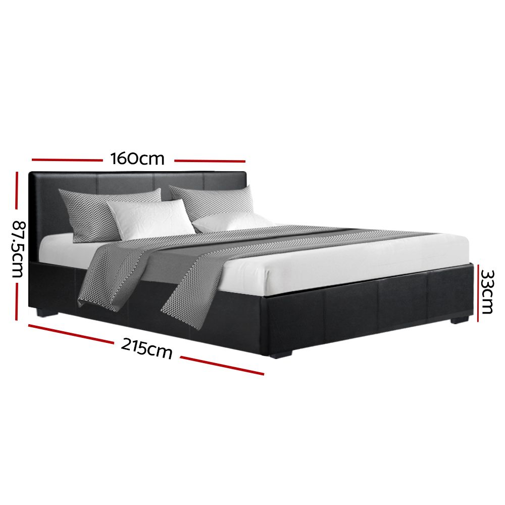 Bed Frame Queen, PU Leather, Black