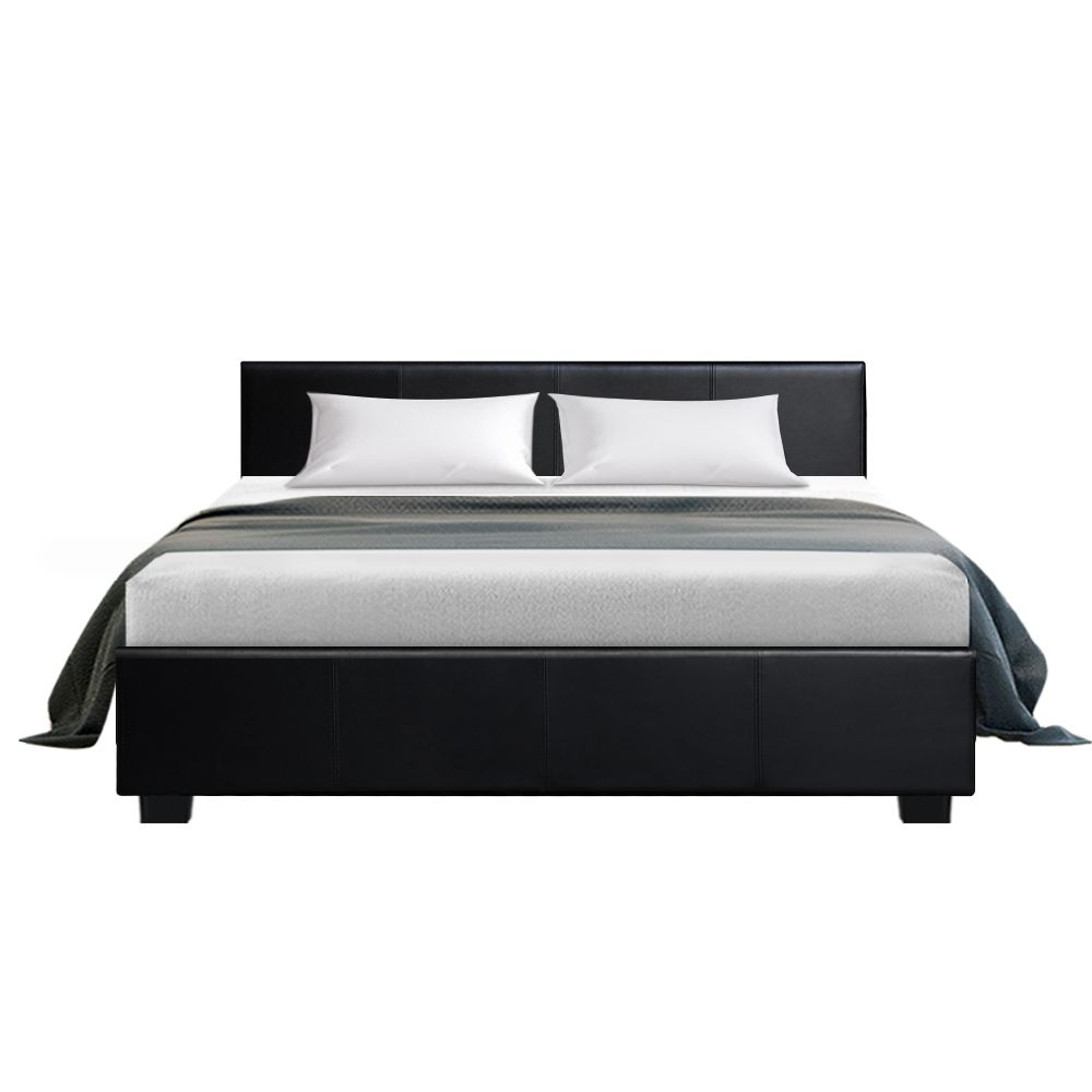 Bed Frame Queen, PU Leather, Black