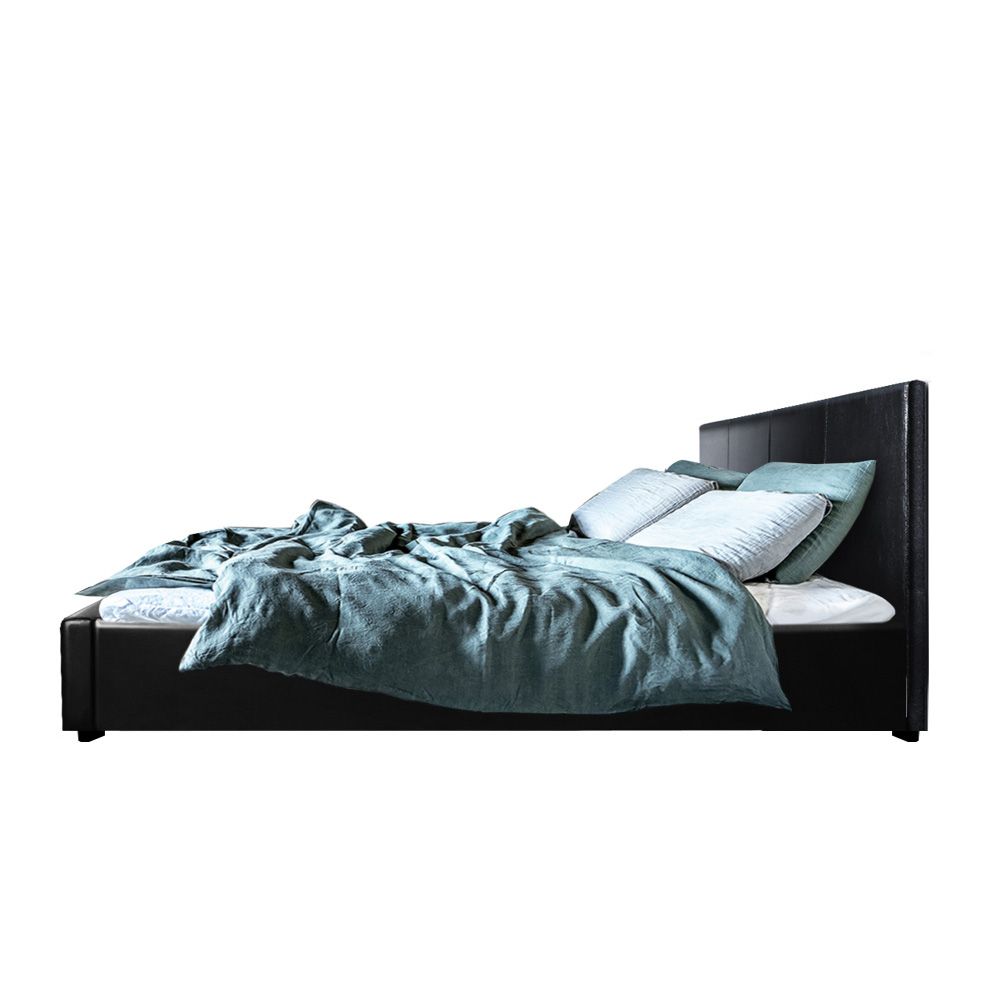 Bed Frame Queen, PU Leather, Black