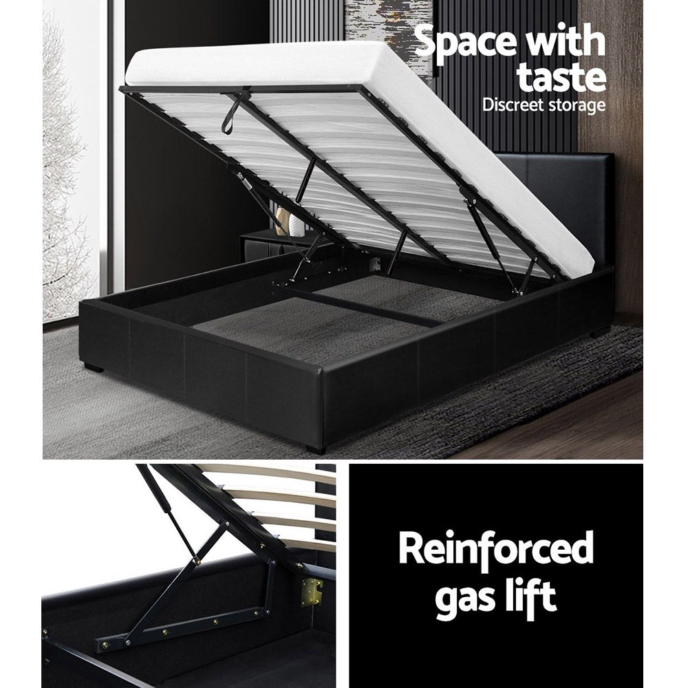 Bed Frame Queen, PU Leather, Black