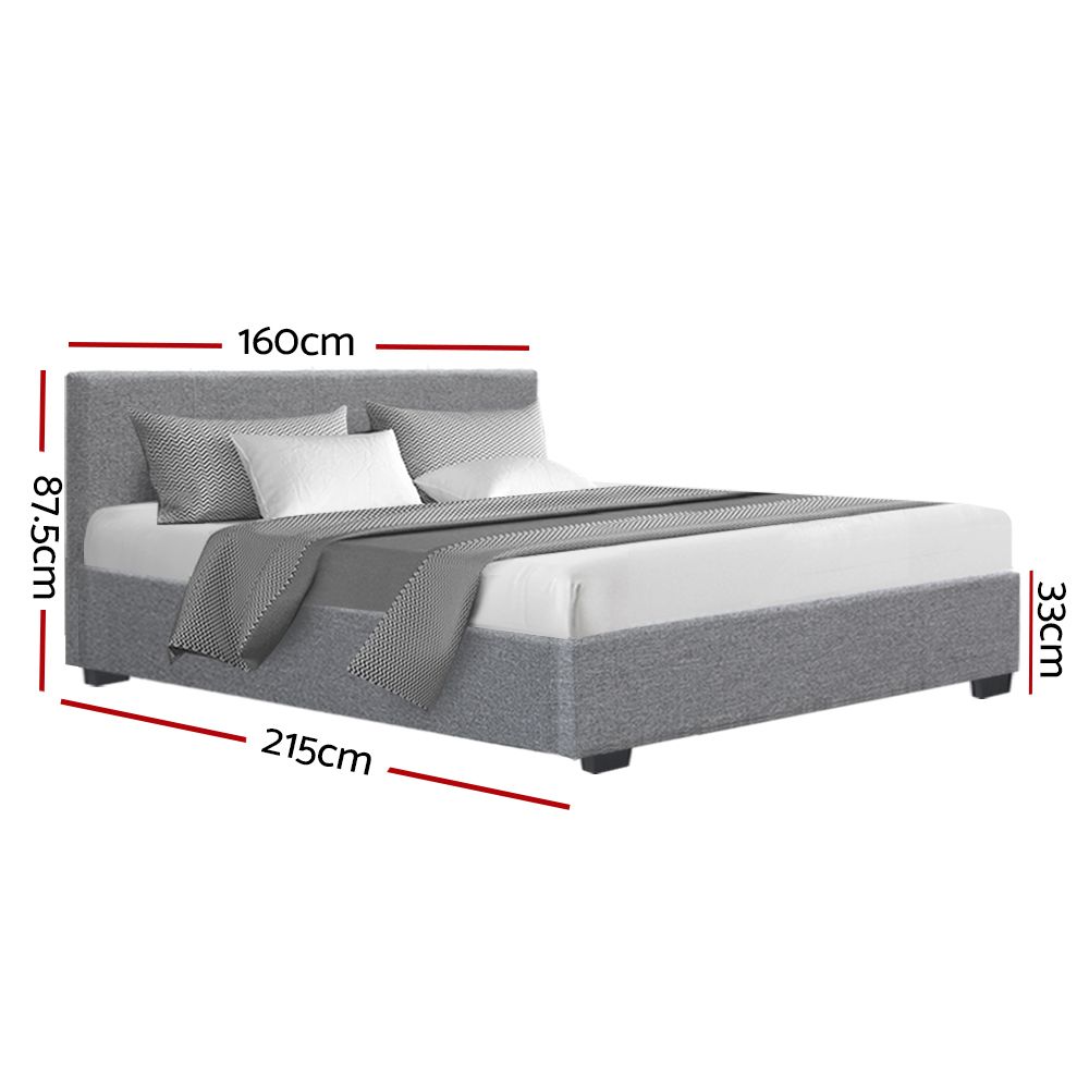 Bed Frame Queen, Fabric, Grey
