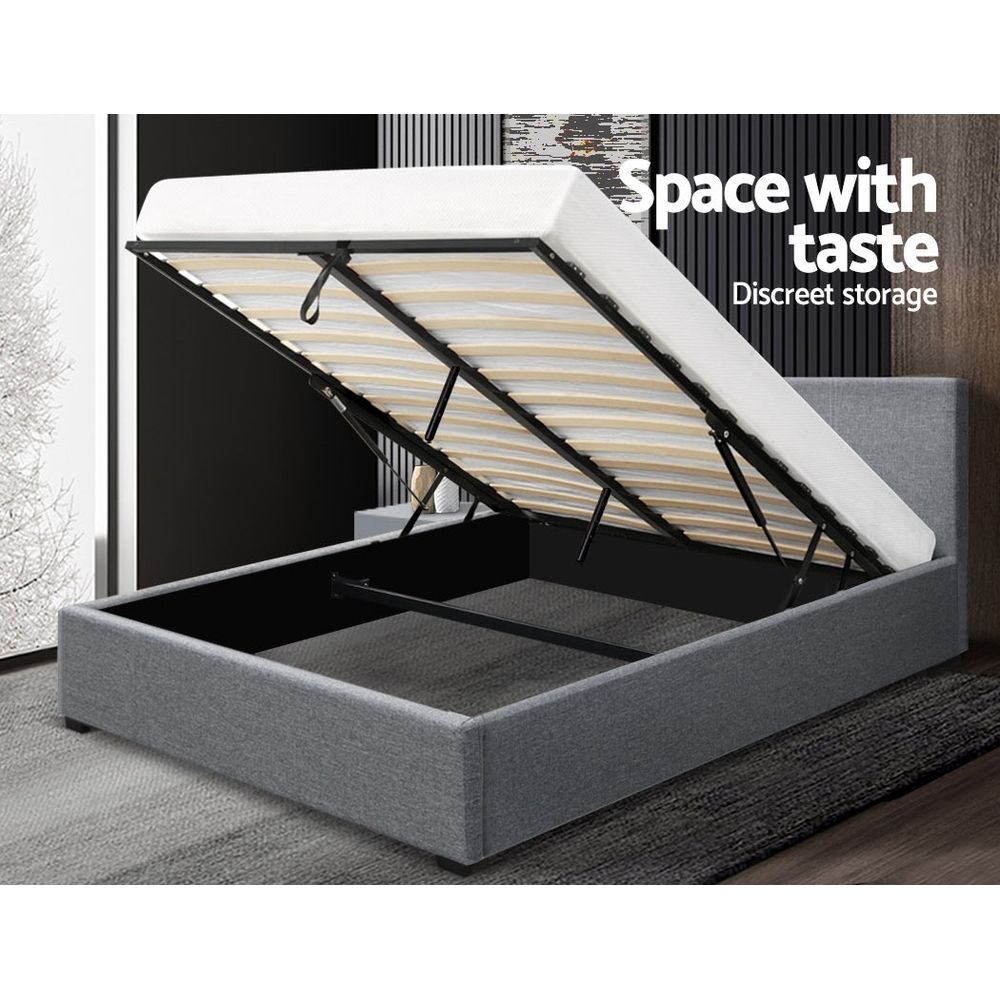 Bed Frame Queen, Fabric, Grey