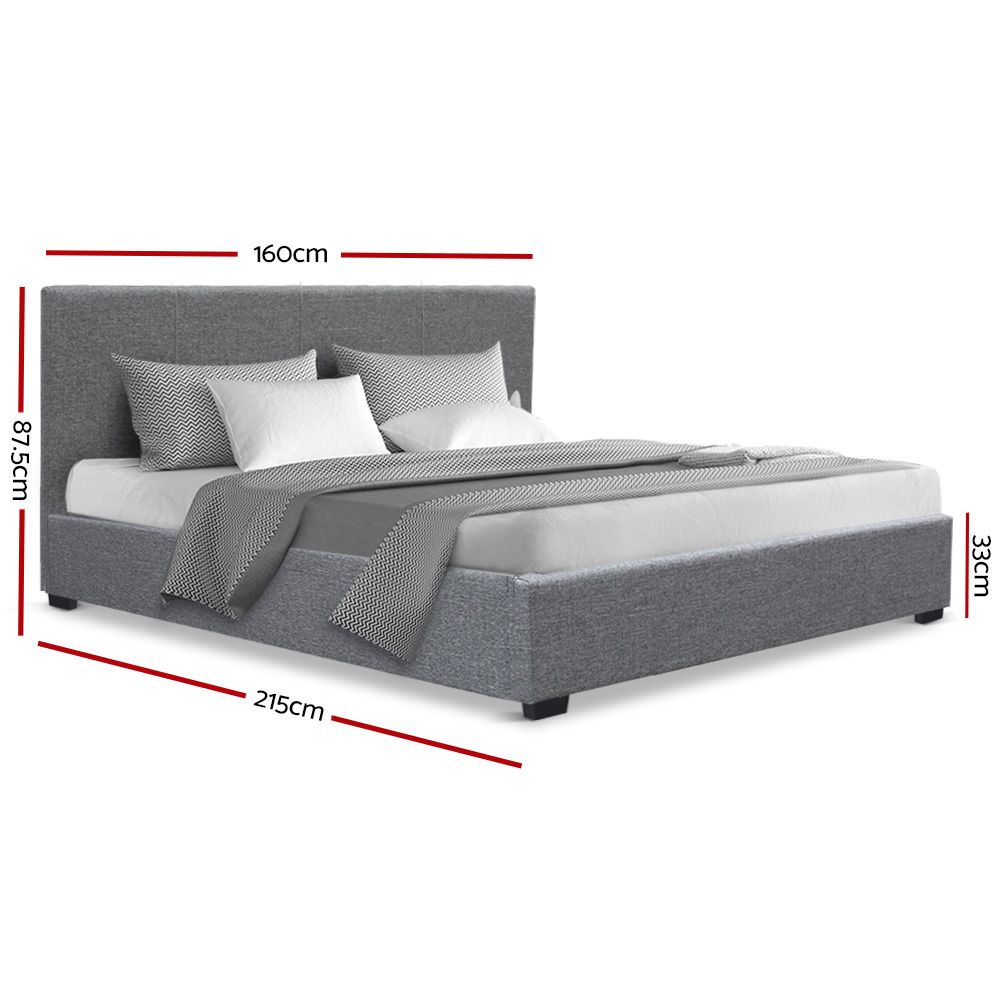 Bed Frame Queen, Fabric, Grey